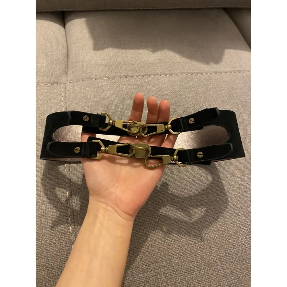 Rachel Zoe Black Genuine Leather Suede Statement Belt – Gold Hardware Runway XS - Picture 2 of 7